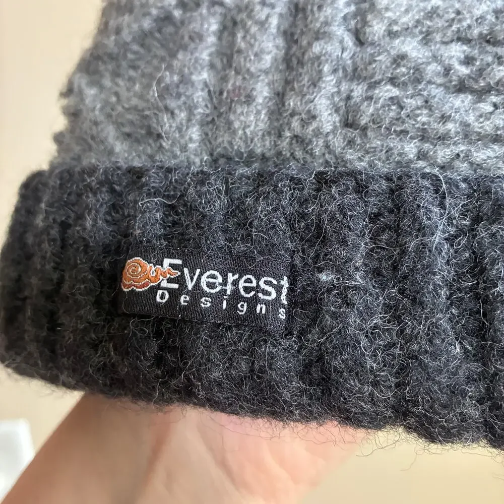 Everest Designs 100% wool hat gray black knit beanie made in nepal one size
